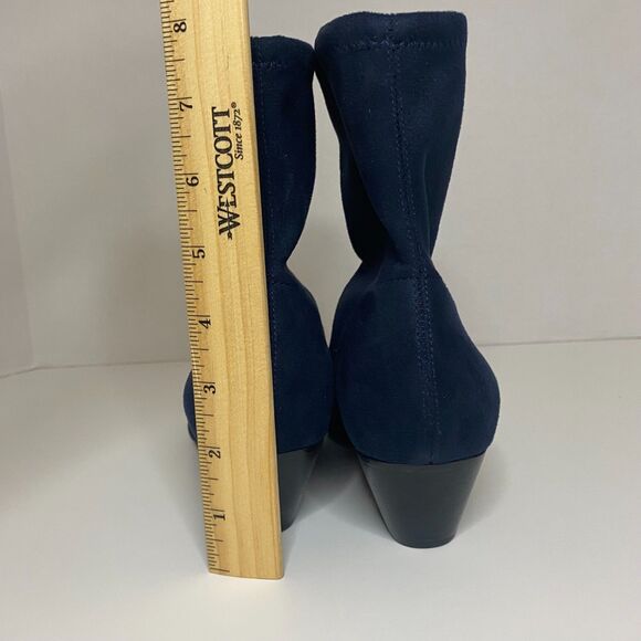 Boden | Navy Blue Suede Western Stretch Booties Heel Ankle - Picture 3 of 8